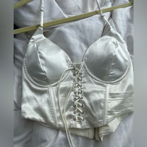 brand new white tie up crop